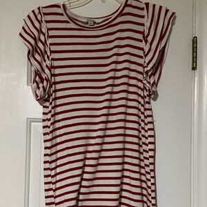 Green Envelope Red and White Striped Blouse